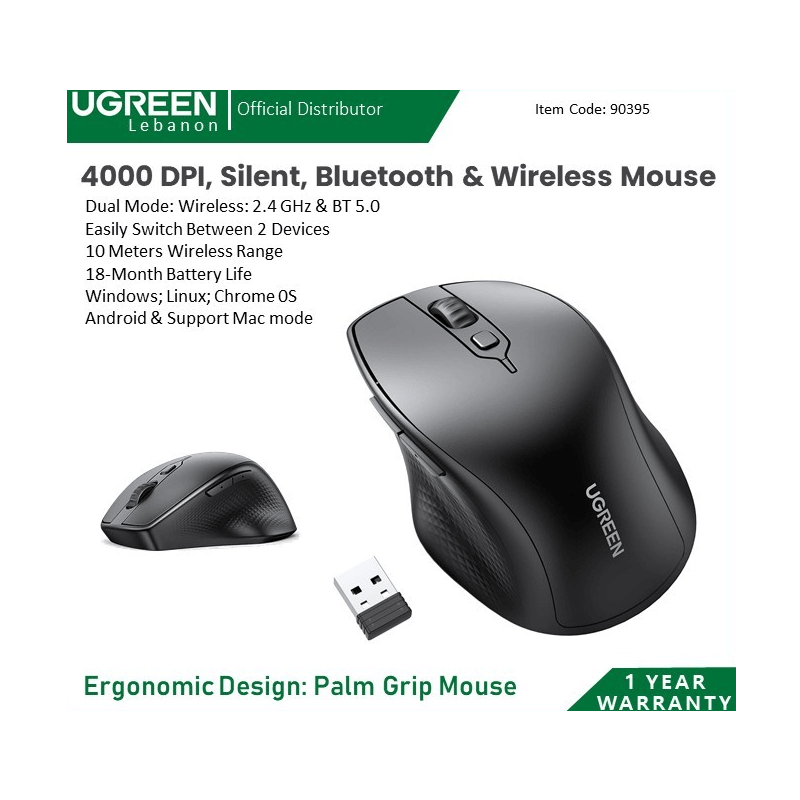 UGREEN Souris sans Fil 2,4 GHz 4000 DPI Régléable Wireless Mouse